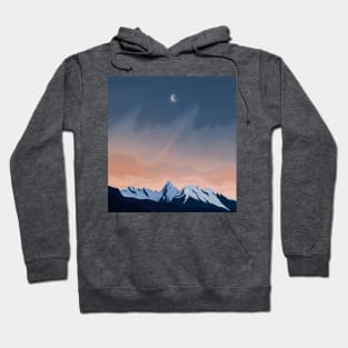 Blue and Peach Minimalistic Mountain Sunset Digital Illustration Hoodie